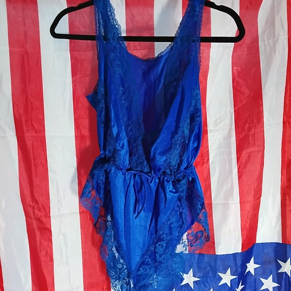 80S VINTAGE BRIGHT BLUE TEDDY ROMPER PLAYSUIT SZ S/M - Picture 2 of 8